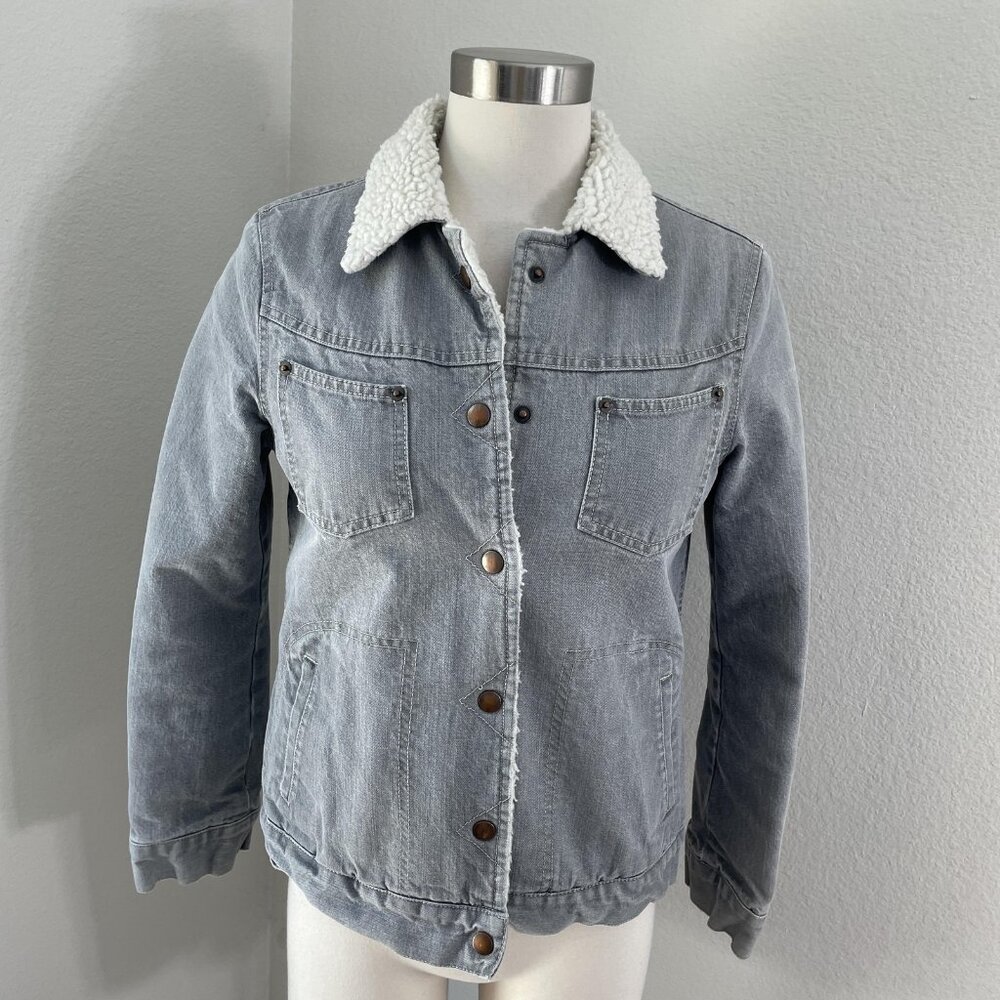 Vintage Katayone Adeli Jacket Womens 8 Gray‎ Denim Sherpa Lined Pockets